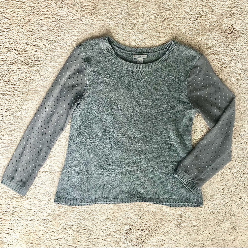 Bass grey sweater with sheer sleeves